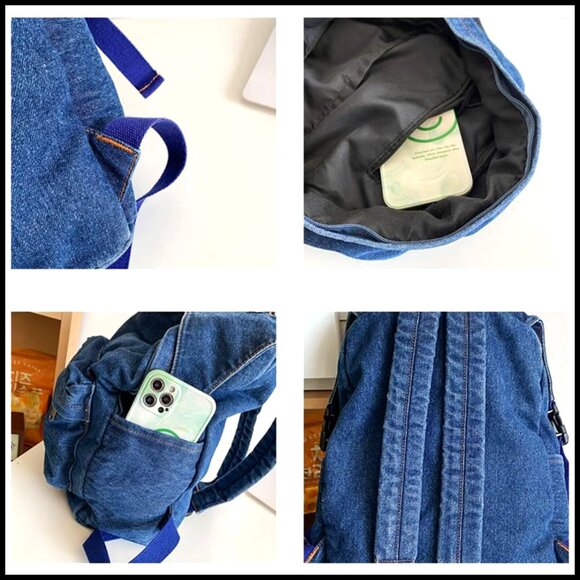 Retro Denim Backpack Y2K Aesthetic Lightweight Daypack Casual Shoulder Bag main image 5